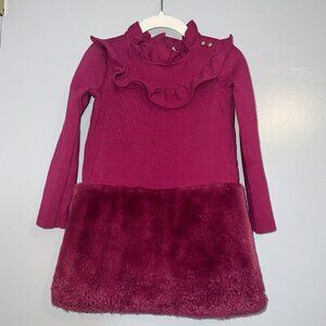 Janie and Jack Girl's Raspberry Radiance Faux Fur Ruffle Ponte Dress Size 4